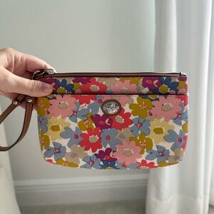 Coach Pink and Blue Floral Wristlet Clutch